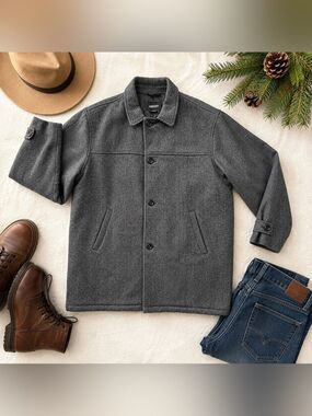 Aberdeen Collection XL Gray Herringbone Wool Blend Car Coat Jacket
